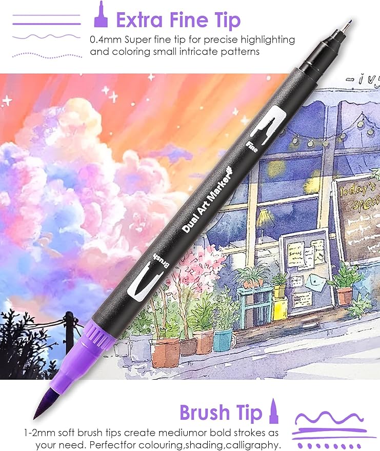 TOSHARE 72 Colors Brush & Fine Dual Tip Watercolor Markers for Adult Coloring Books No Bleeding Paint Pens For Drawing Note Taking Planner Calligraphy Journaling Card Making Back-to-School Supplies