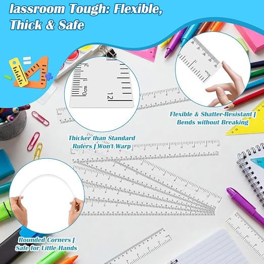 36 Pack 12 Inch Clear White Plastic Rulers Bulk, Transparent Metric Rulers with Centimeters and Inches, Straight Measuring Rulers for Kids Classroom School Office Home Supplies