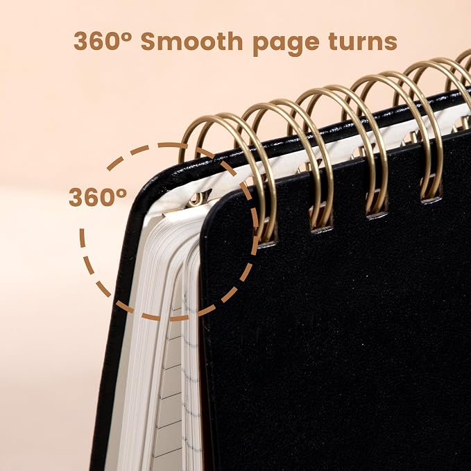 Yoment Top Spiral Notebook Leather Steno Pads 240 Pages Spiral Notepad for Work 5x7 Top Bound Steno Notebook, 100 GSM Thick Paper, Left Handed Notebooks for Office College School, Black