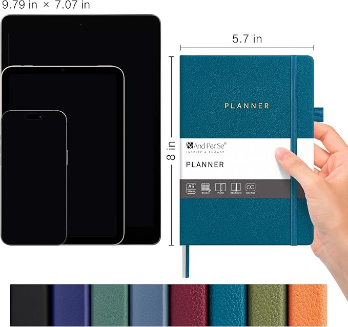 And Per Se Undated Academic Planner, Weekly & Monthly Planner with Goal & Habit Tracker, A5 Hardcover, Dark Turquoise