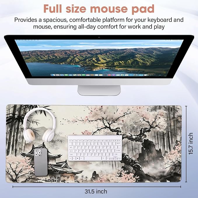 Desk Pad 31.5x15.7 Inch for Computer - Large Mouse Pad with Non Slip Base, Smooth Surface for Optical and Laser Mouse, Bamboo