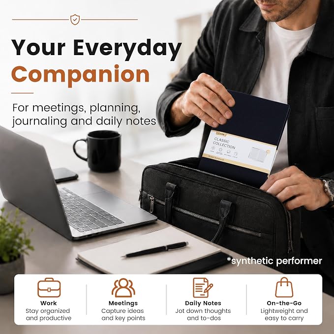 CAGIE Lined Journal Notebook for Men & Women,176 Pages A5 Medium Size, Softcover Leather Journals for Writing, College Ruled Notebook for Work & School, 100 GSM Thick Paper (5.7'' x 8.3'') (Black)