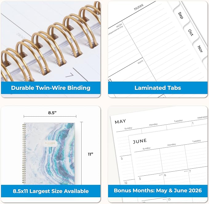 Blue Sky 2026-2027 Weekly & Monthly Academic Planner, 8.5"x11", Gemma | July 2026 - June 2027, Flexible Cover, Wirebound, Laminated Tabs, Storage Pocket, Academic Year