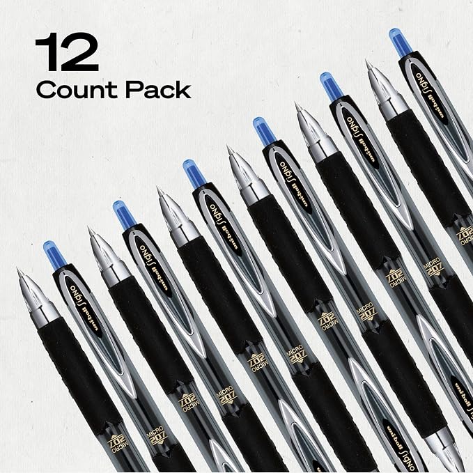 uniball™ 207 Gel Pens, Blue Ink, 0.5mm Micro Point, Retractable, 12 Count, Smooth Writing, Fraud-Resistant, uni Super Ink™
