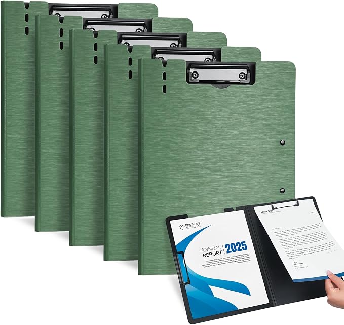 Clipboard Folder, with Dual Metal Clips, Embossed-Texture, Folding 360° Rotating, Nursing Clipboard for Letter and A4, Pen Holder (Green, 5)