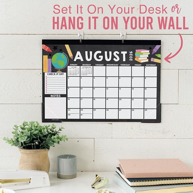 Hadley Designs Large Teacher Desk Calendar 2026-2027 - Desktop Calendar 2026, 18-Month Academic Desk Calendars for School, Home & Office, Cute Classroom Must Haves, Back to School Teacher Gifts