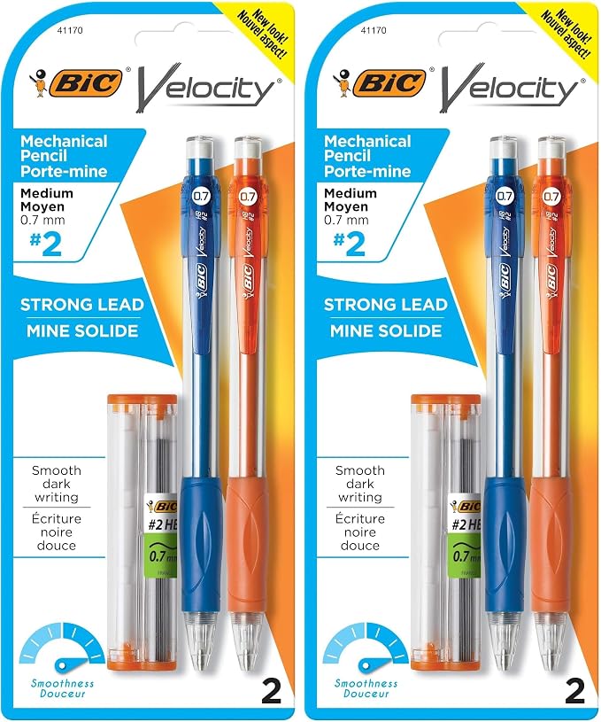 BIC Velocity Original Mechanical Pencil, Medium Point (0.7mm), Smooth Dark Writing, 2-Count (Pack of 2)
