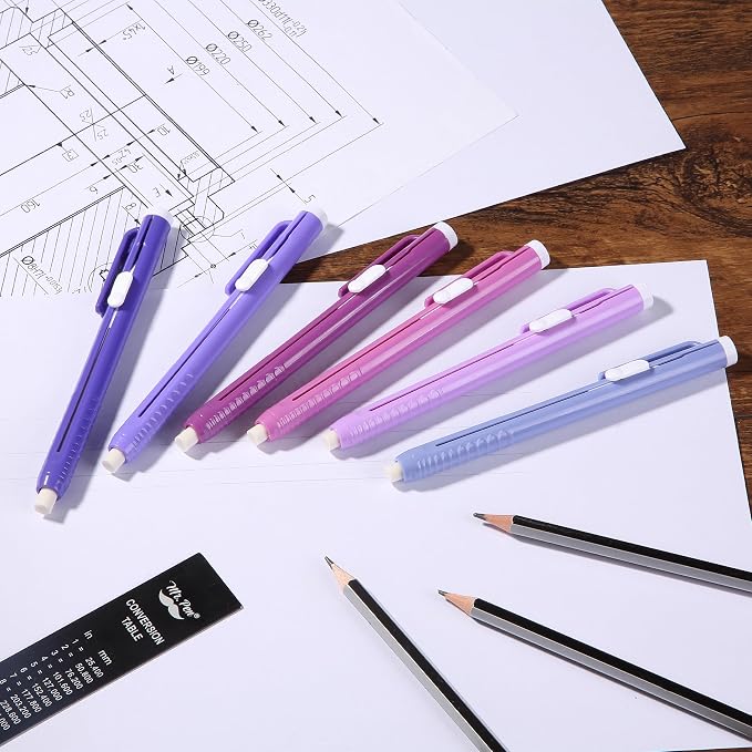 Mr. Pen- Retractable Mechanical Eraser Pens, 6 Pack, Twilight Colors | Latex-Free Precision Pencil Erasers for Artists, Students, Drawing, Sketching & Drafting