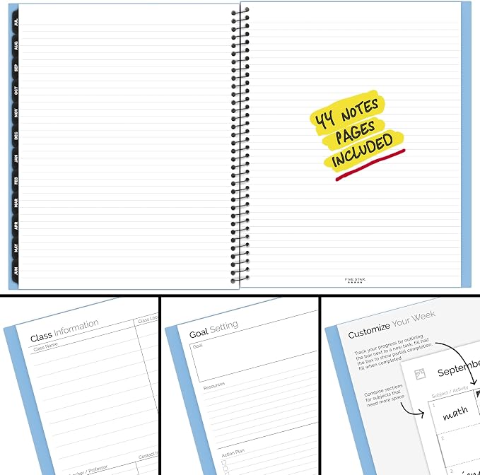 Five Star Planner 2026-2027 Weekly & Monthly Academic 12-Month July-June Advance Student Planner + Study App, 8-1/2" x 11", Blue (CAW65920)