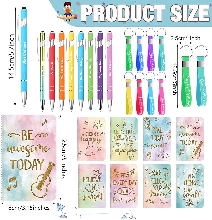 PerKoop 48 Pcs Inspirational Gifts Bulk Motivational Employee Notepads Ballpoint Pens Keychains Set for Staff Coworker Appreciation Gifts for Teachers Nurse Women Office Party Favor Supplies