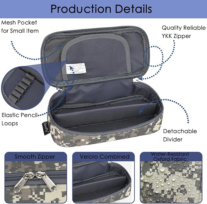 FlowFly Large Capacity Pencil Case for Kids, Boys & Girls – Zippered Multi-Functional Pen Pouch, Soft & Portable Pencil Bag for School, Teens, Students, Digital Camo