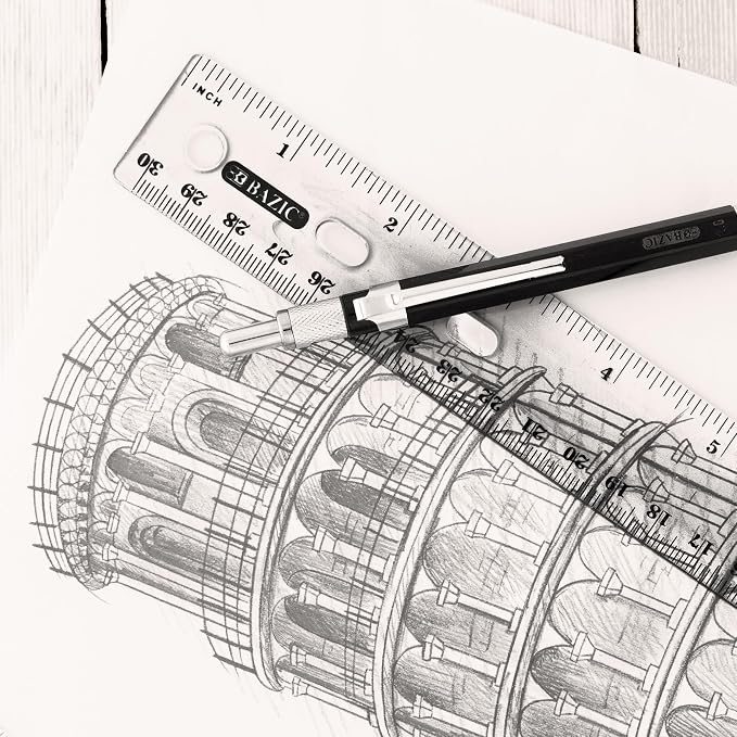 BAZIC Products 12 in Clear Plastic Ruler, Inch & Metric (30 cm), 288-Case | clear inch and centimeter marks for measuring and drawing straight lines