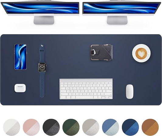 AFIING Leather Desk Protector, 55"x17" - Premium Office Mat, Large Mouse Pad, Non-Slip Blotter, Waterproof Writing Pad - Midnight Blue