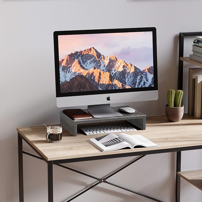 Bestier Wood Monitor Riser PC Stand Shelf for Desk/TV Desktop Laptop Stand - Gray, 15.7 Inch