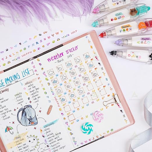 Pack of 5 Decorative Correction Tape Cartoon Pattern Correction Tapes Sticker for Scrapbooking Decor