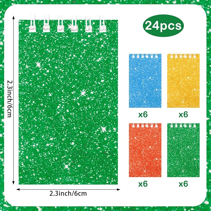 24 Pack Mini Notebooks Party Favor Small Spiral Journal Notepads for Kids | Glitter Cover Pocket Writing Memo Note Pads with Lined Pages for Schools Classroom Home Work Office Supplies, 2.3x2.3 Inches