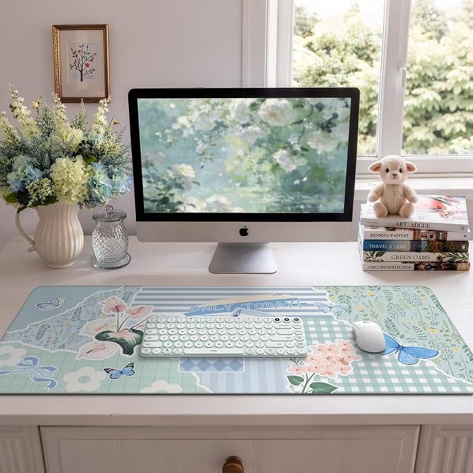 iCasso Floral Computer Mouse Pad, Desk Mat for Desktop, Keyboard and Mouse Pad, Non-Slip Mousepad with Smooth Surface, Cute Desk Accessories for Home Office Dorm