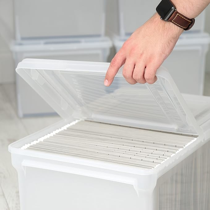 IRIS USA 5-Pack 44 Qt. Letter File Box with Hinged Lid, Clear | Protect important documents, letter and legal files with secure storage for home offices, moving, and long-term organization