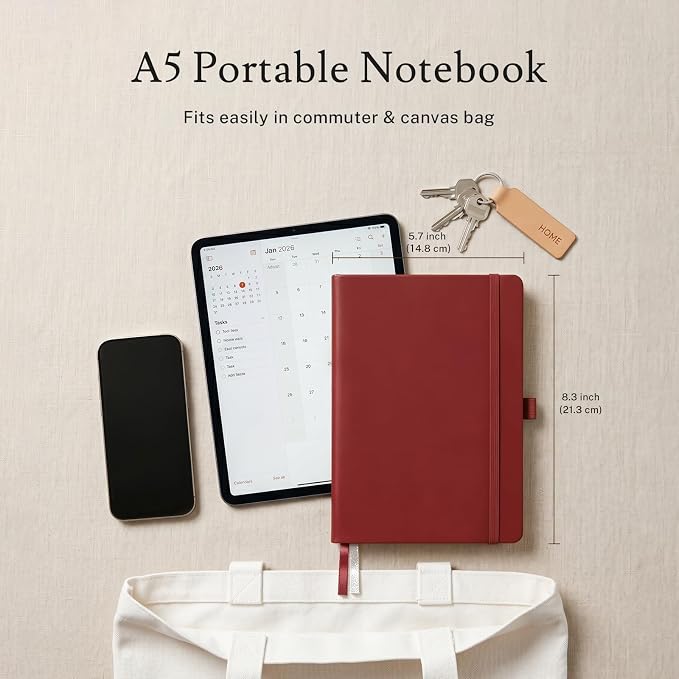 PAGELYST Blank Journal Notebook, 200 Pages,4 Pack Leather Hardcover Notebook, A5 Medium 5.7'' x 8.3'', 100 GSM Thick Paper for Sketching, Drawing, Painting (Red)