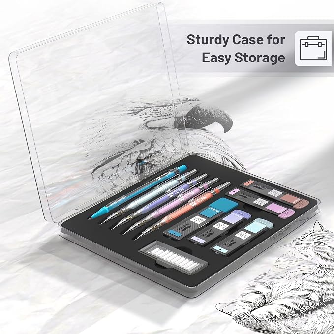 Mr. Pen- Pastel Mechanical Pencil Set, 5 Mechanical Pencils (0.3, 0.5, 0.7 | 0.9, 2.0mm), 5 HB Lead Refills & 10 Eraser Refills, Precision Drawing Pencils for Sketching, Writing & Technical Artwork