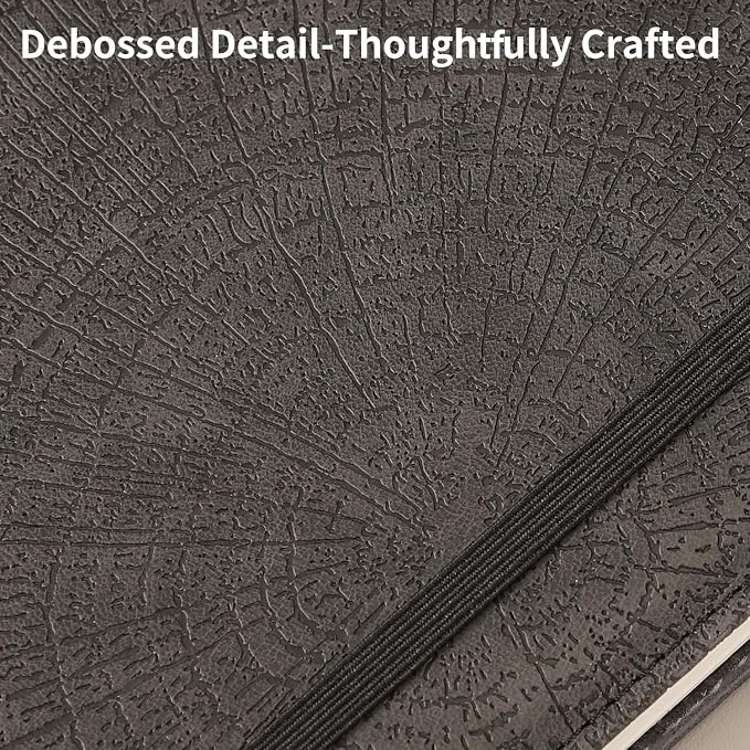 Graph Grid Paper Notebook,256 Pages,A5 Size (5.7'' x 8.3''),Vintage Tree Growth Rings Leather Hardcover Journal,100 GSM Thick Paper,for Daily,Work,School,Note Taking(Black)