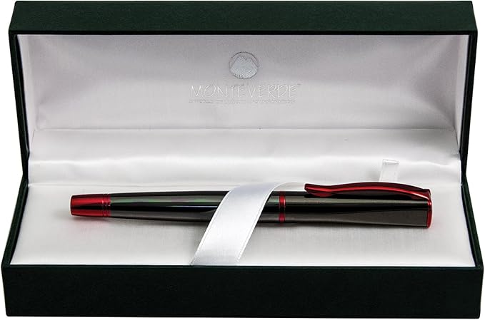 Monteverde USA Impressa Fountain Pen Gun Metal with Red Trim - Medium Point - JoWo German Nib