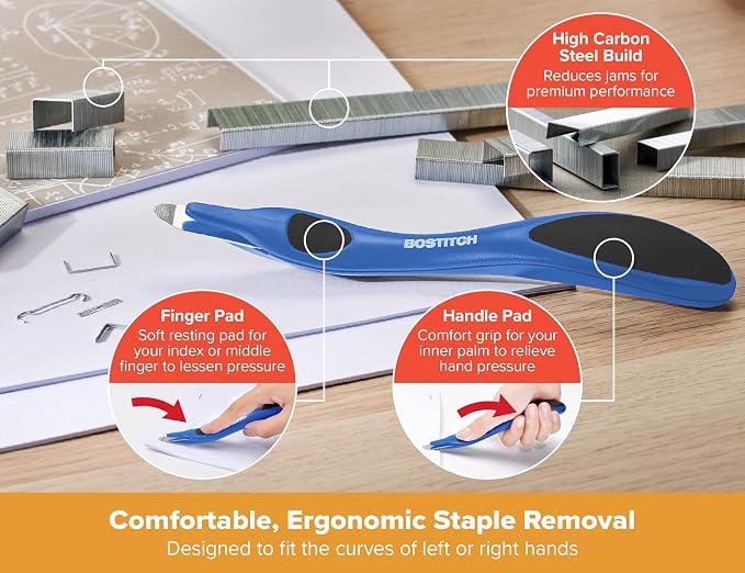 Bostitch Titan Heavy Duty Metal Stapler, 50 Sheet Capacity with 1250 Staples and Ergonomic Staple Remover, Jam Free Stapling, Full Strip Stapler for Desk, Office and Classroom, Blue