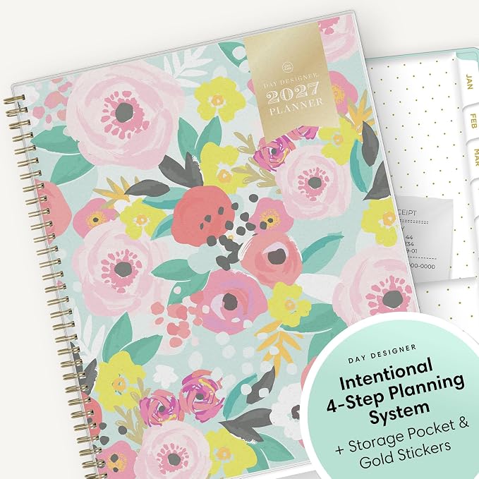 Blue Sky 2027 Weekly & Monthly Planner, 8.5"x11", Secret Garden Mint | January 2027 - December 2027, Flexible Cover, Durable Twin Wire Binding, Storage Pocket, Stickers, Day Designer