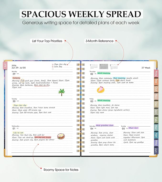 Academic Planner 2026-2027, Hardcover Leather Weekly and Monthly Calendar Planner from July 2026 - June 2027, A4 8.5" x 11" Daily Agenda with Tabs, College School Organizer for Student Teacher, Forest Under a Starry Sky