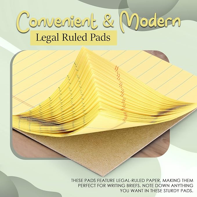 Yellow Legal Notepads 5x8, Pack of 6 - legal Ruled Writing Pad. Perforated Edge. Canary Yellow, Universal, Junior Size, 50 sheets per Pad. By Enday