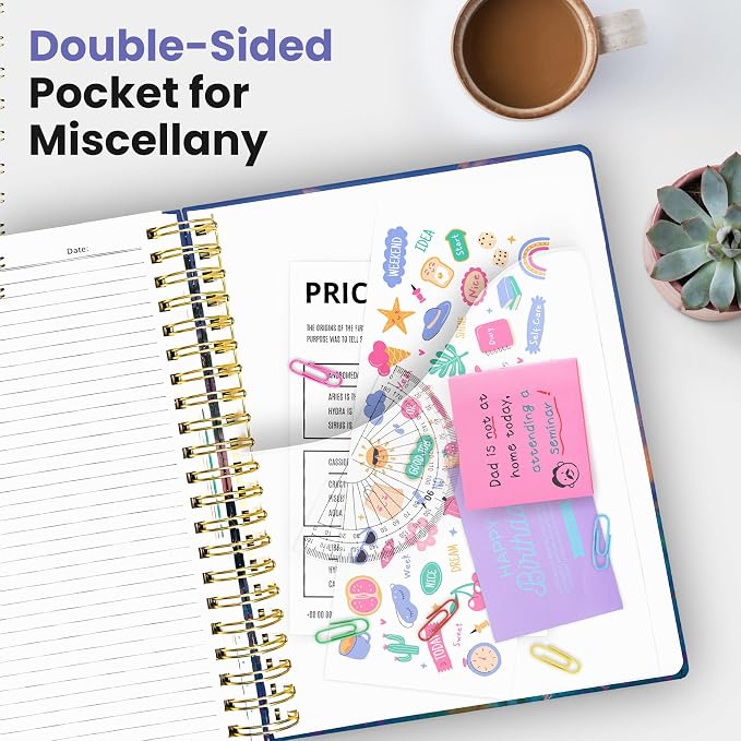 Large Spiral Notebook with Dividers & Tabs, 8.5" x 11" Hardcover 5 Subject Notebook for Work, 280 pages, College Ruled, Cute Journal for Women, Perfect for Study & Office Note Taking, Astral Meadow