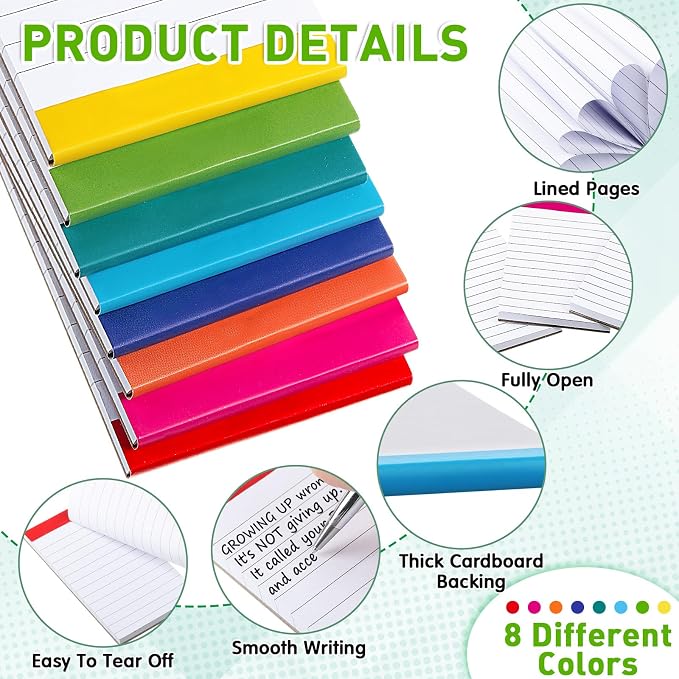Tenceur 16 Pcs Small Notepads 3'' x 5'' Lined Writing Note Pad - 50 Sheets Per Memo Pad, 80 Gsm Paper Pads, Perforated Mini Pads Pocket Notebook Refills for Taking Notes and Reminders (Vibrant Color)