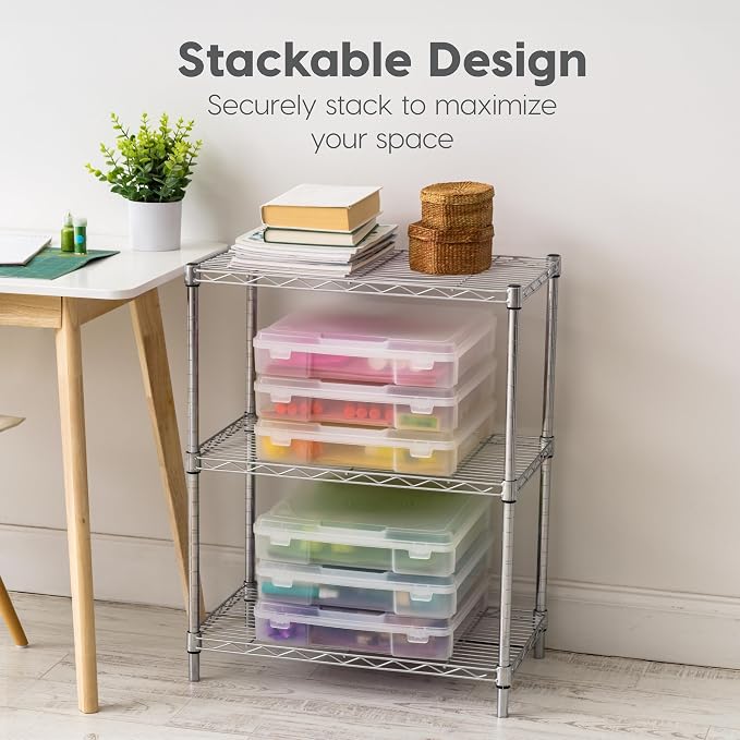 IRIS USA Fits 12" x 12" Paper, 6-Pack Thick Portable Plastic Scrapbook Paper Storage Cases Organizers with Built-in Handle for Art Craft Supplies Yarn File Documents Toys, Rounded Corner - Clear