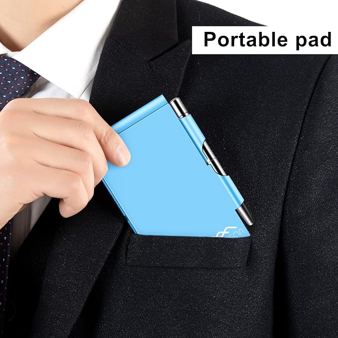 amassan Metal Pocket Notebook, Small Pocket Notepad Aluminum Note Case with Mini Metal Pen and 60-Page Sheets (Blue)