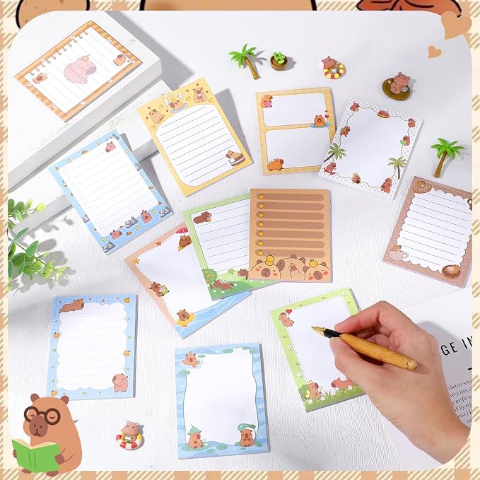 Chiisong 12 Pack Capybara Sticky Notes Gifts Cute Sticky Notes 3x4 Funny Gifts for Capybara Lovers Cartoon Notepads Animals Memo for Women Men Office Supplies Home Christmas Favors