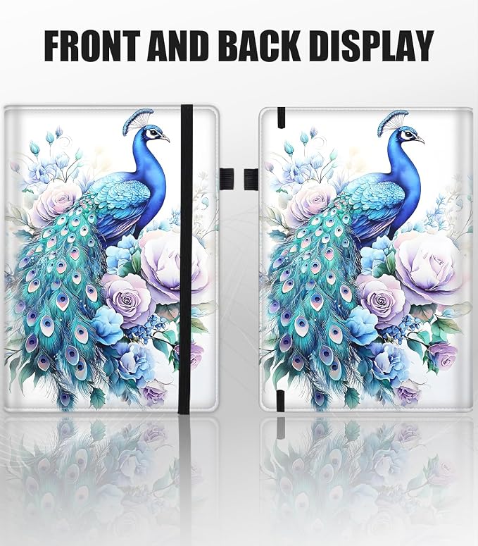 Hardcover Executive Notebooks, A5 PU Leather Lined Journal Notebook, 200 Pages Thick Paper Subject Notebooks for School,Work,Home Writing Business Notebook, Diary Book ，Peacock and Flowers