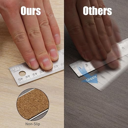 Metal Ruler with Cork Backing, 18 Inch Stainless Steel Rulers 18 Inch Metal Ruler 2 Pack - Imperial and Metric - Non-Slip Prevent Ink Leakage - for School Office Engineering Tools