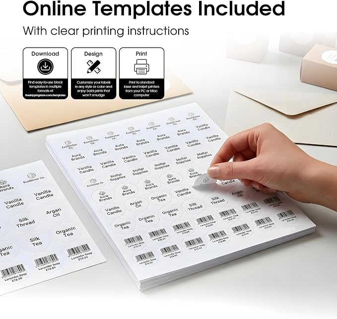1" Printable Round Labels for Laser and Inkjet Printers - 1890 Blank Labels, 30 Sheets for Price Tags, Thank You Stickers, QR Codes, Business Logos - Spartan Industrial Template C002