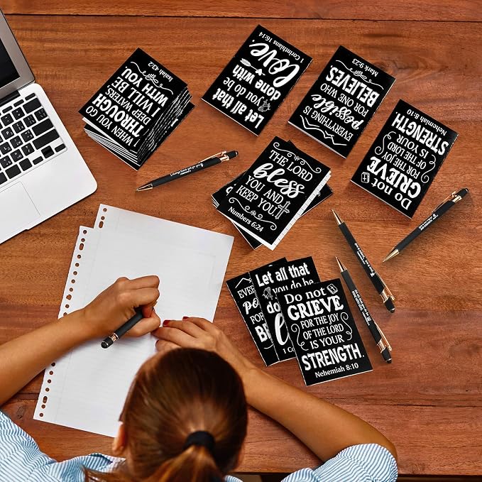 Estune 48 Pcs Christian Gifts for Women Bible Pens Notepads Gift Set Ballpoint Pen Notebook Inspirational Quotes Christian Pen Bible Motivational Gift for Church Coworker (Classic Style)