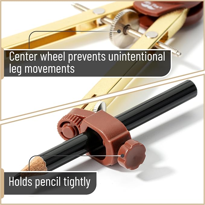 Mr. Pen- Metal Geometry Compass, Center-Wheel Design | Precision Drafting Compass with Pencil for School & Technical Drawing, Draws Circles up to 11 Inches Diameter