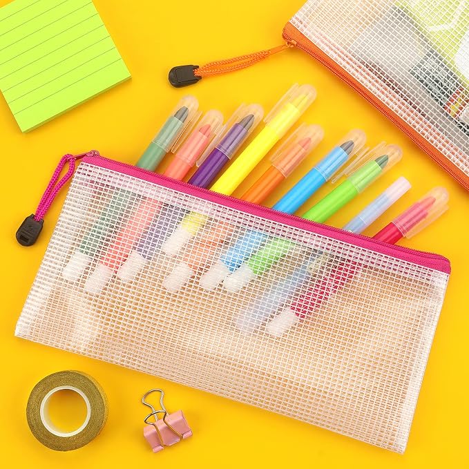 Tamaki 10 Pack Small Mesh Zipper Pouch Bags A6 Size, Colorful | Waterproof Zipper Bags Pouches for Organization Office Supplies