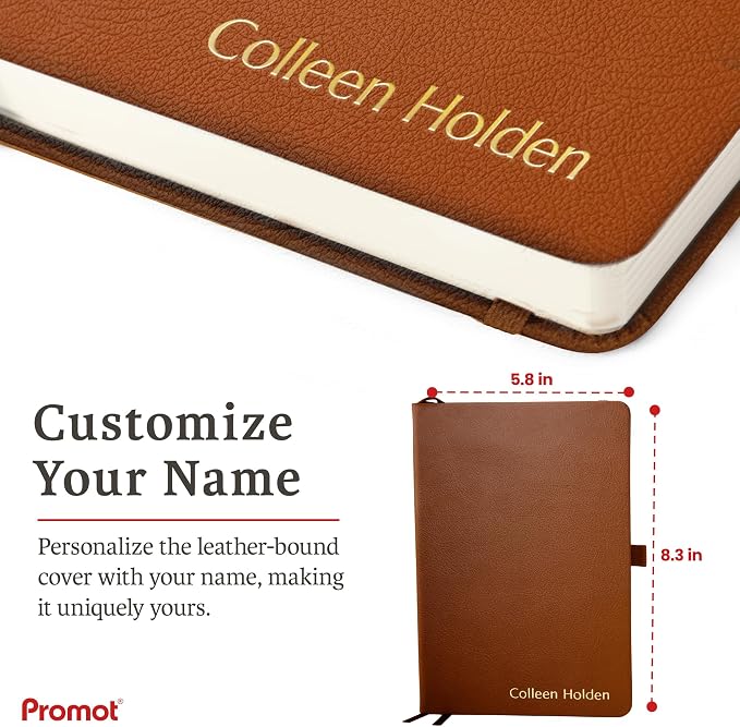 Promot PU Leather Ruled Journal Notebook- Custom Gold Metallic Text (Brown) | Premium Leather-Look Cover, Smooth Lined Writing Pages, Durable Everyday Construction, Lay-Flat Writing Experience