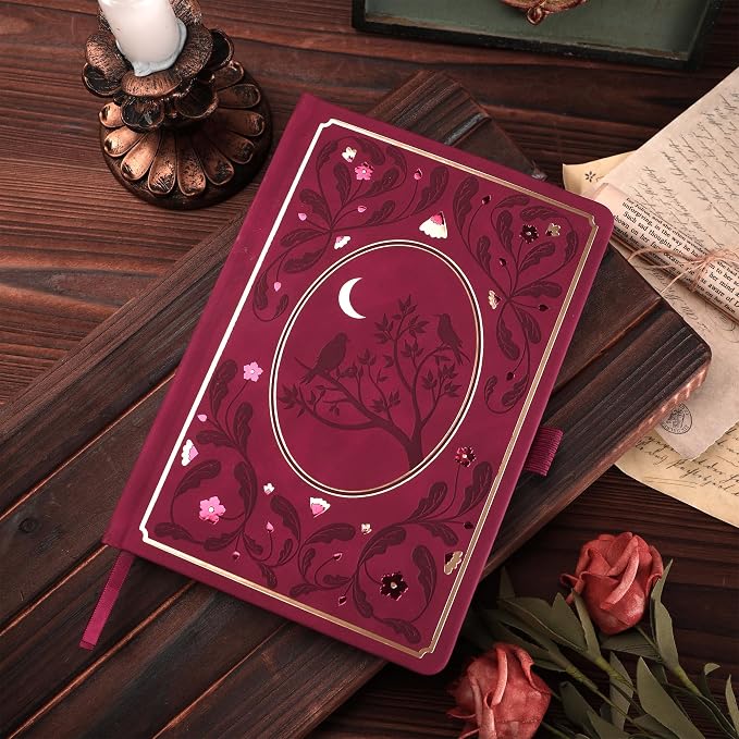 TIEFOSSI Line Journal Notebook, A5 Hardcover Rule Journal for Women Men | 100gsm 316 Numbered Pages Diary, Aesthetic Leather Bird Pattern for Journaling Organization,Planning, Tracking & Sketching