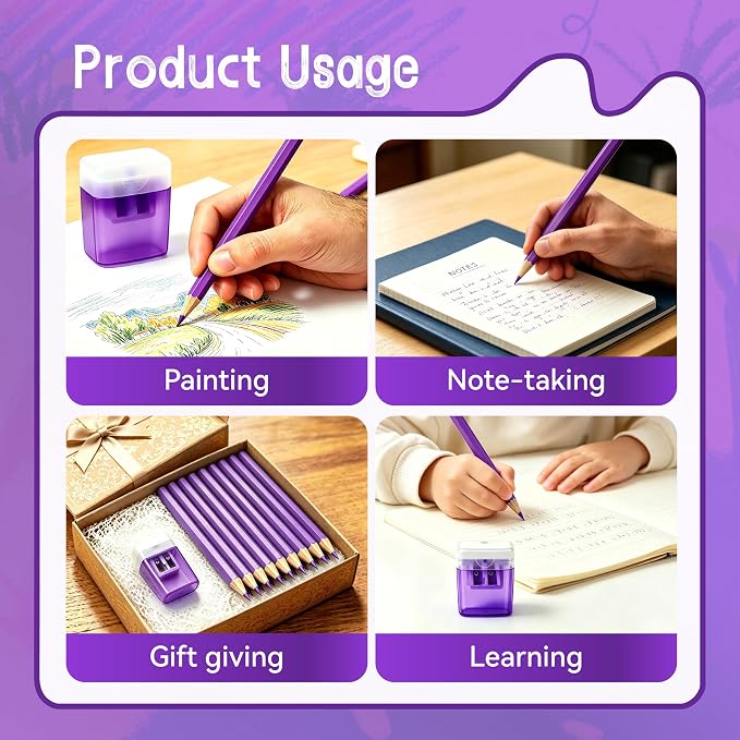 24Piece Purple Colored Pencils Set with Sharpener, Pre-Sharpened Professional Wooden Art Pencils for Artists Drawing and Sketching, Premium Colored Tone Supplies Delivering Detailed Painting(Purple)