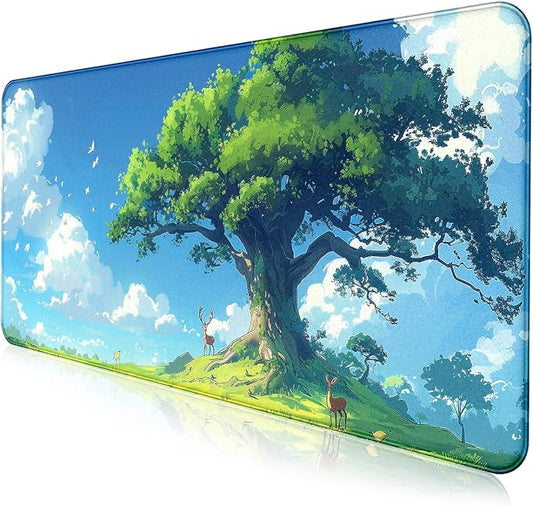 Large Green Plant Outdoor Landscape Office Desk Pad, Computer Mouse Pad | Large Extended Mouse Pad; Full Desk Coverage; Waterproof Coating; Stable Anti-Slide Base For Gaming, Office, Study Daily Use