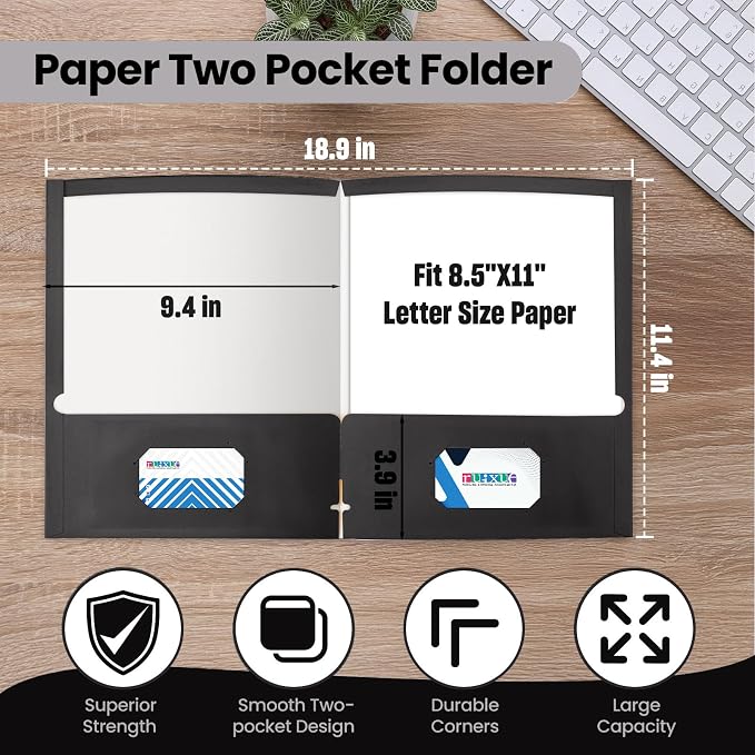 BIBRADAA® 50 Black Folders with Pockets,Two Pocket Folders Bulk Surface Waterproofing,Letter Size,Holds 100 Plus Sheets,for School,Office,Business. (50, Black)
