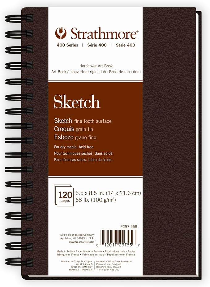 Strathmore 400 Series Sketch Paper Art Book, Matte Brown Cover, Natural White, Side Wire Binding, 60 Sheets, 5.5x8.5 inch