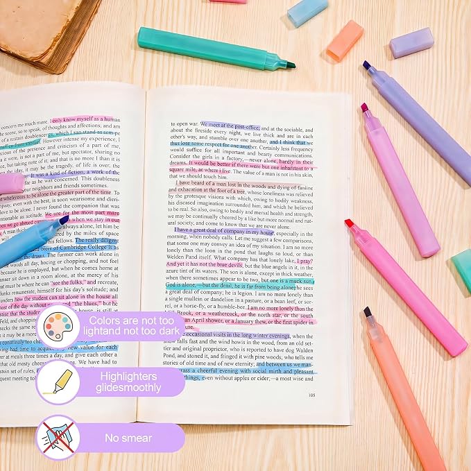 Marspark 120 Pcs Highlighters Bulk Chisel Tip Aesthetic 6 Assorted Colors No Bleed Cute Soft Macaron Colors Marker Pens for Journal Planner Notes School Study Office Supplies (Macaron)