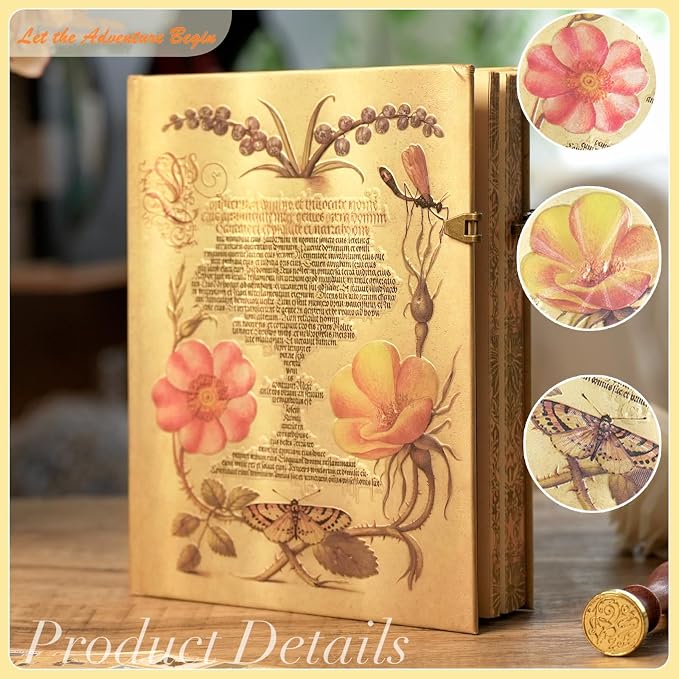 Let the Adventure Begin Vintage 3D Thorny Rose Hardcover Journal - 192 Pages (96 Sheets) with Concealed Envelope Pocket - Romantic Keepsake Diary & Travel Notebook for Timeless Celebrations