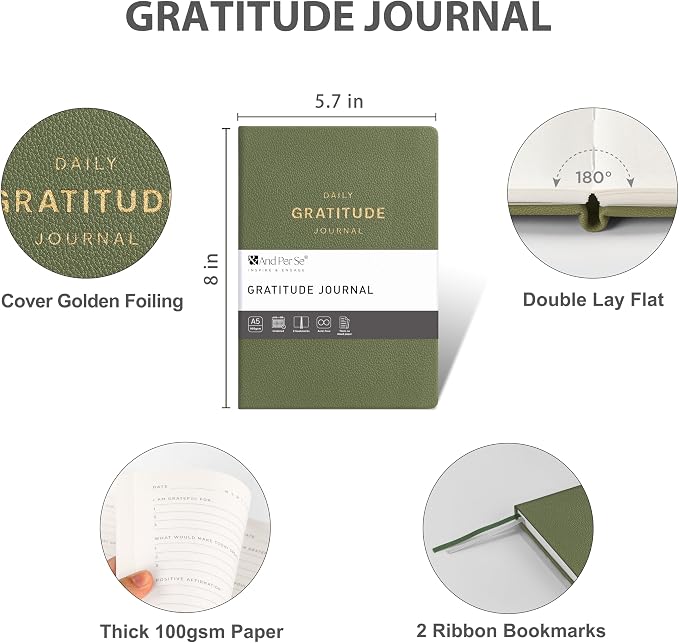 And Per Se Gratitude Journal – 5 Minute Daily Practice for Women with Prompts & Quotes – Undated Mindfulness & Happiness Notebook (Olive Green)